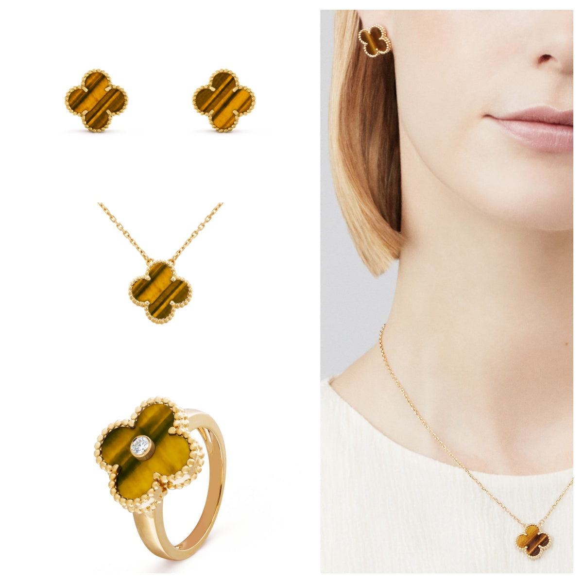 Ensemble Trio Alhambra Vintage - Collier, Bague et Boucles d'oreilles